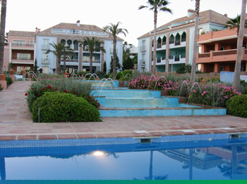 A view of the pool from the balcony